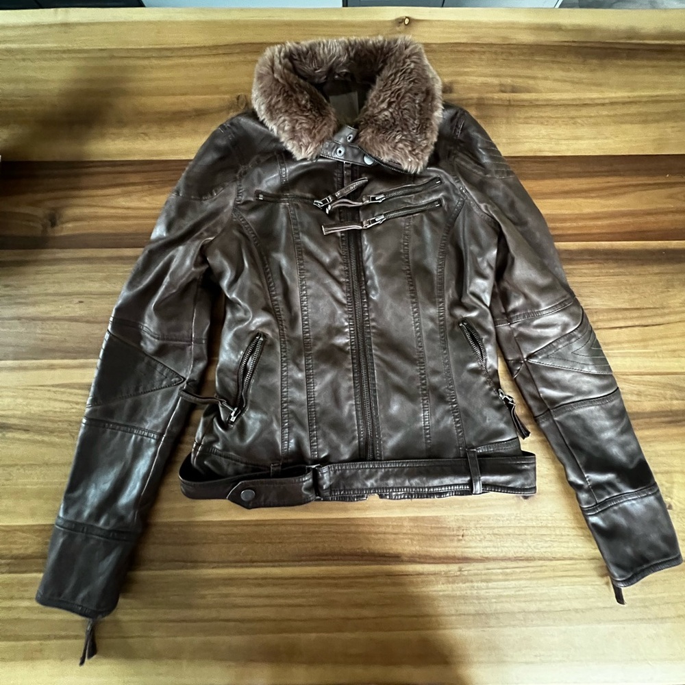 Brown faux leather jacket size M